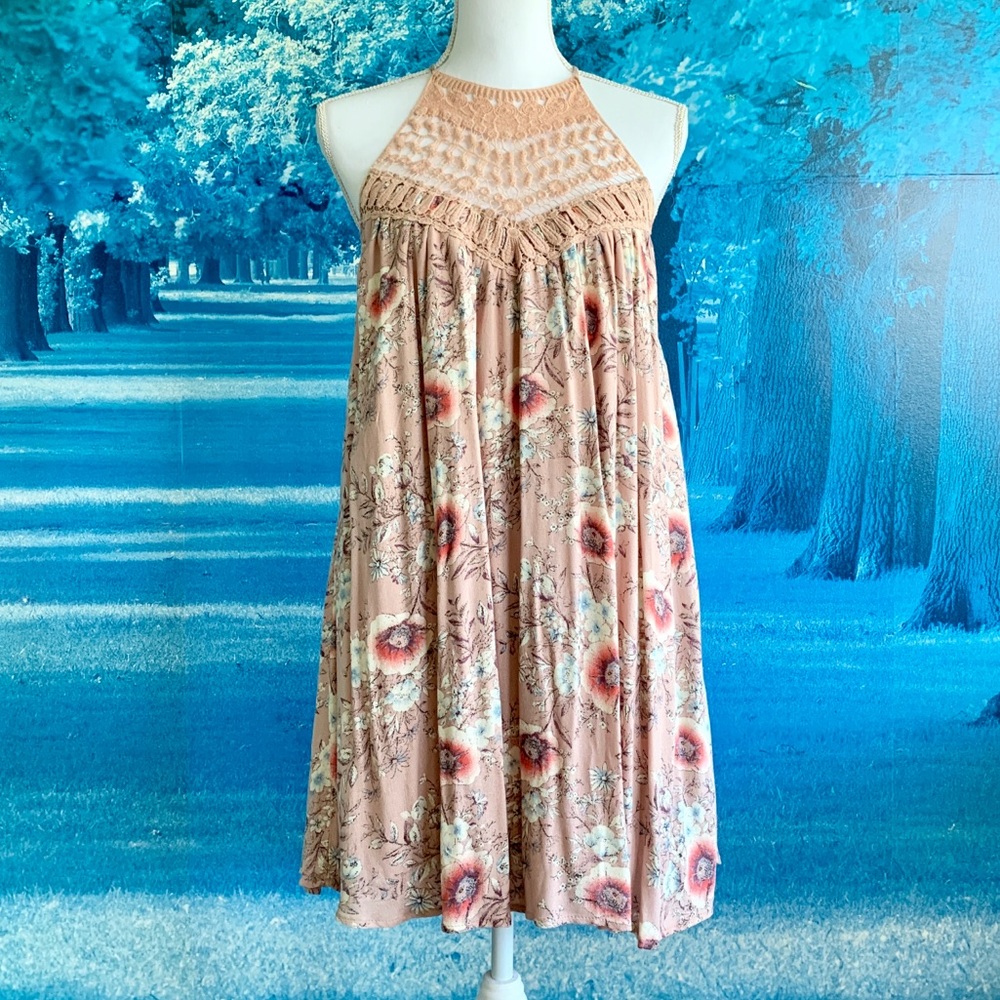 BLU PEPPER Crocheted Halter Dress